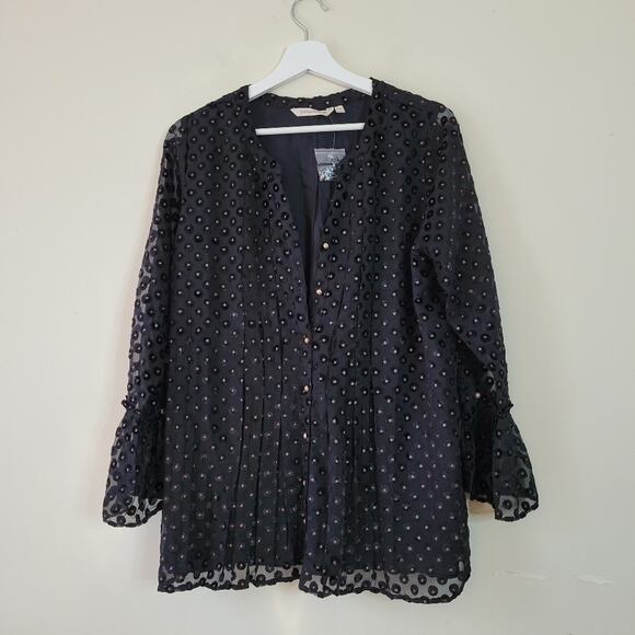 Soft Surroundings Black Velvet Dot Blouse Medium - Picture 3 of 7